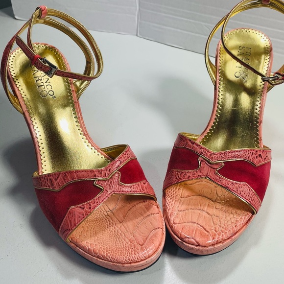 Franco Sarto Red and Pink Faux Snakeskin Ankle Wrap Wedges 8 - Picture 12 of 12